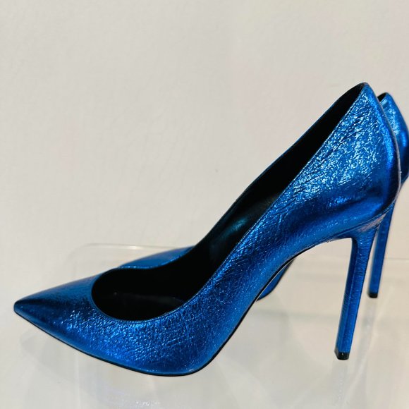 SAINT LAURENT METALLIC CRACKED GOATSKIN ANJA 105 PUMPS 37 (US 7) - Picture 6 of 9